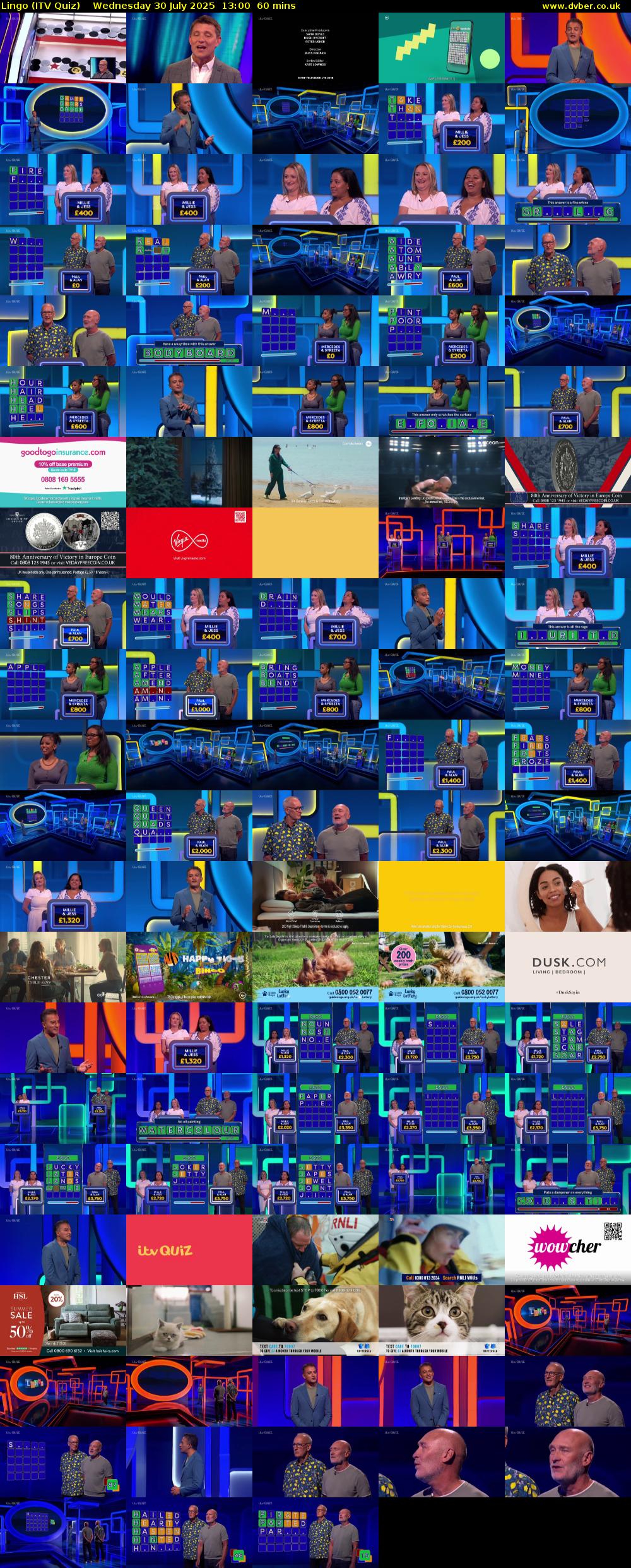 Lingo (ITV Quiz) Wednesday 30 July 2025 13:00 - 14:00