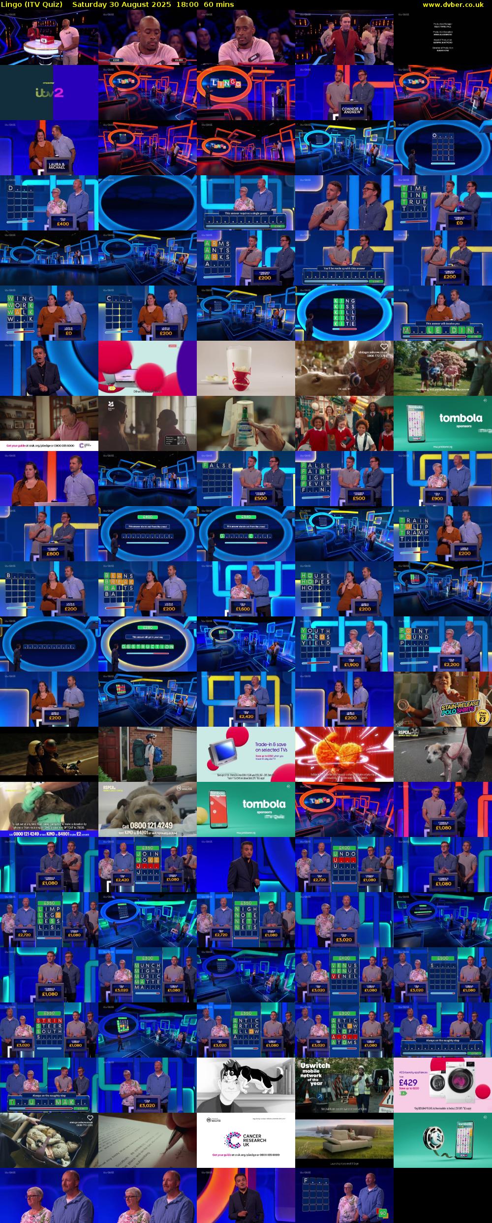Lingo (ITV Quiz) Saturday 30 August 2025 18:00 - 19:00