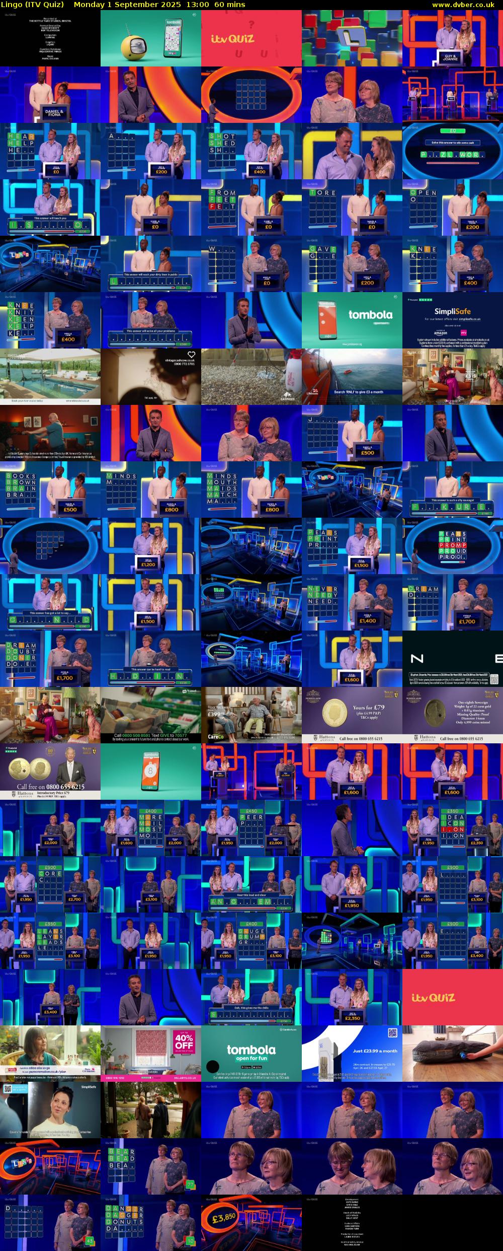 Lingo (ITV Quiz) Monday 1 September 2025 13:00 - 14:00