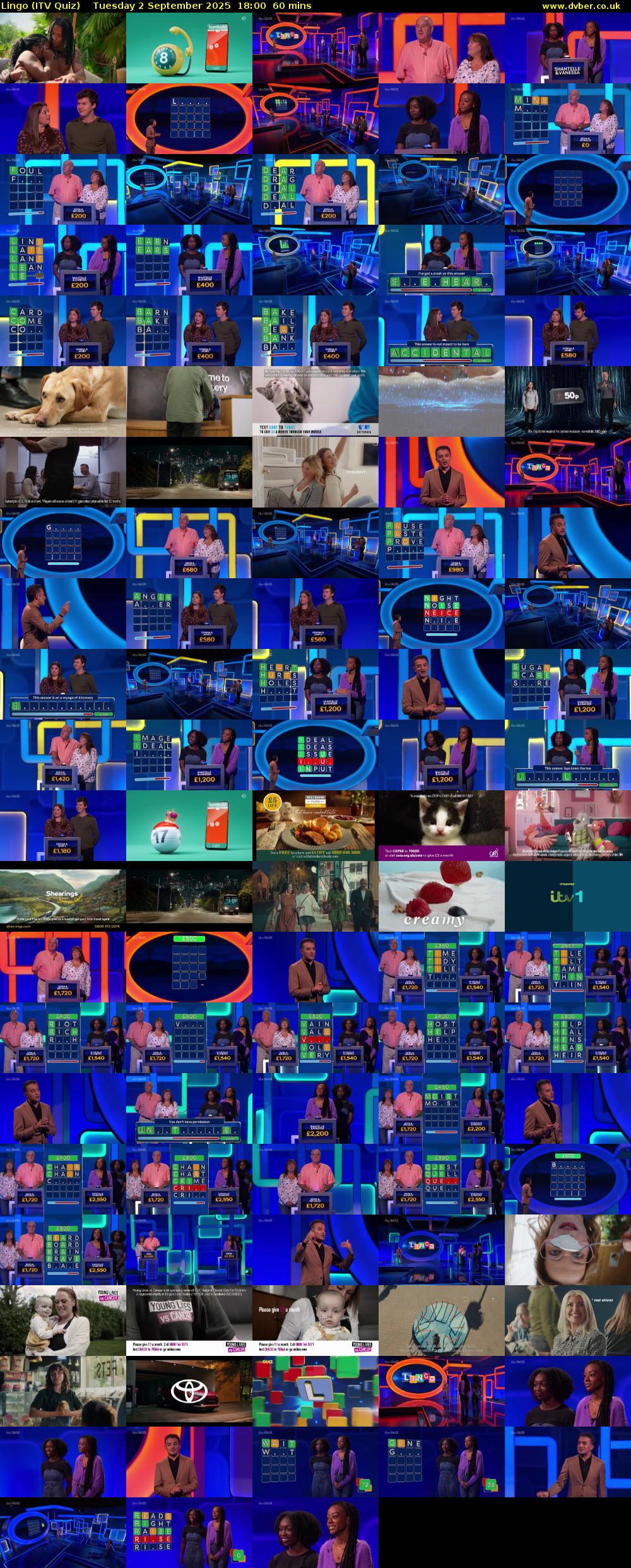 Lingo (ITV Quiz) Tuesday 2 September 2025 18:00 - 19:00
