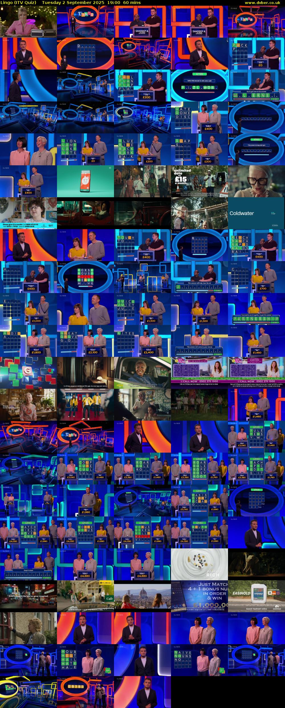 Lingo (ITV Quiz) Tuesday 2 September 2025 19:00 - 20:00
