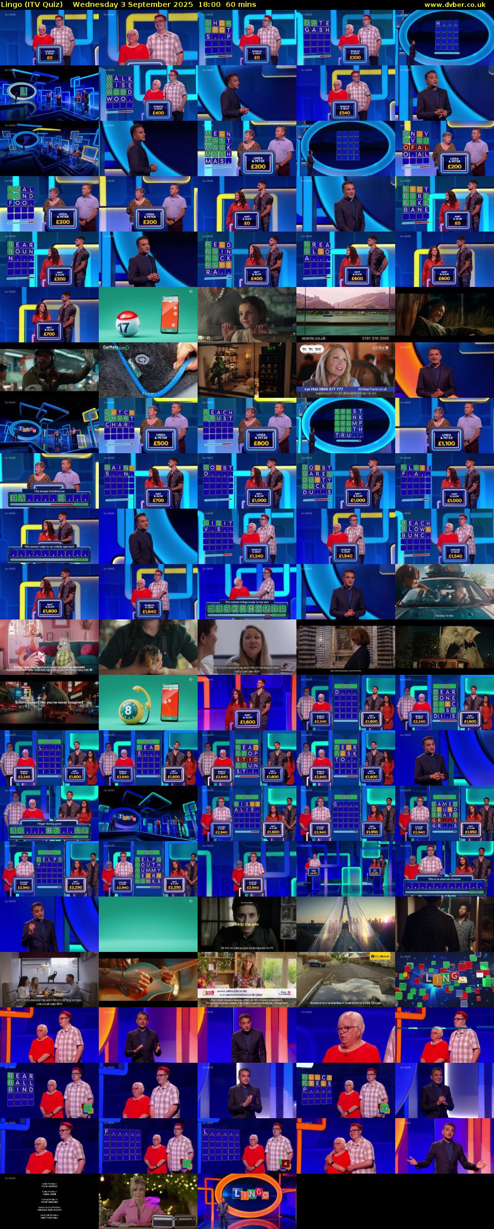 Lingo (ITV Quiz) Wednesday 3 September 2025 18:00 - 19:00