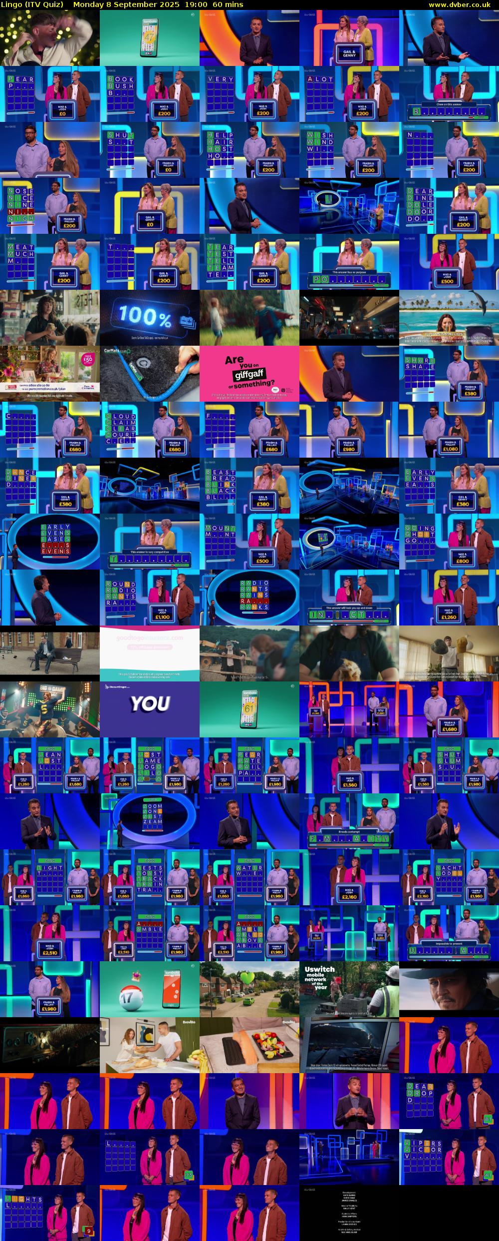 Lingo (ITV Quiz) Monday 8 September 2025 19:00 - 20:00