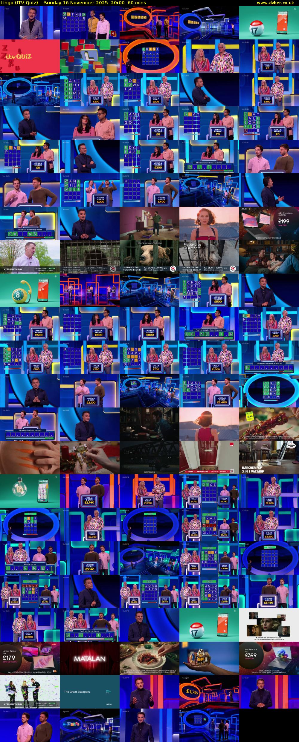 Lingo (ITV Quiz) Sunday 16 November 2025 20:00 - 21:00