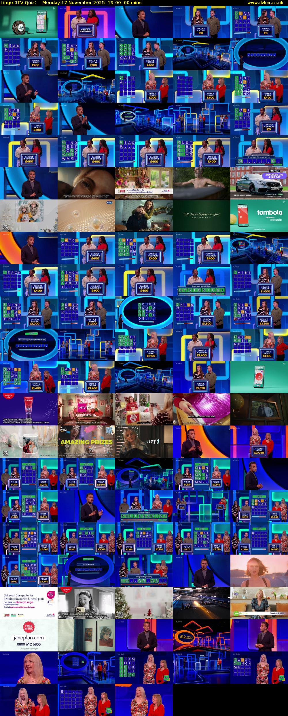 Lingo (ITV Quiz) Monday 17 November 2025 19:00 - 20:00