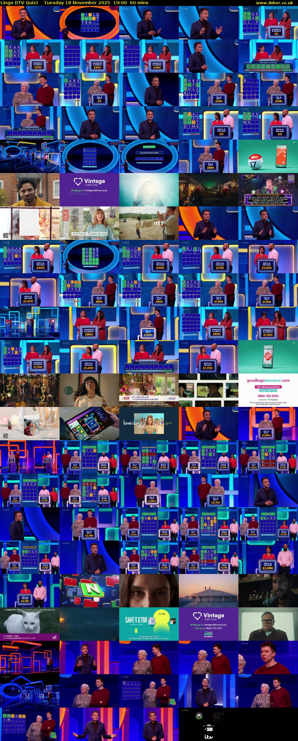 Lingo (ITV Quiz) Tuesday 18 November 2025 19:00 - 20:00