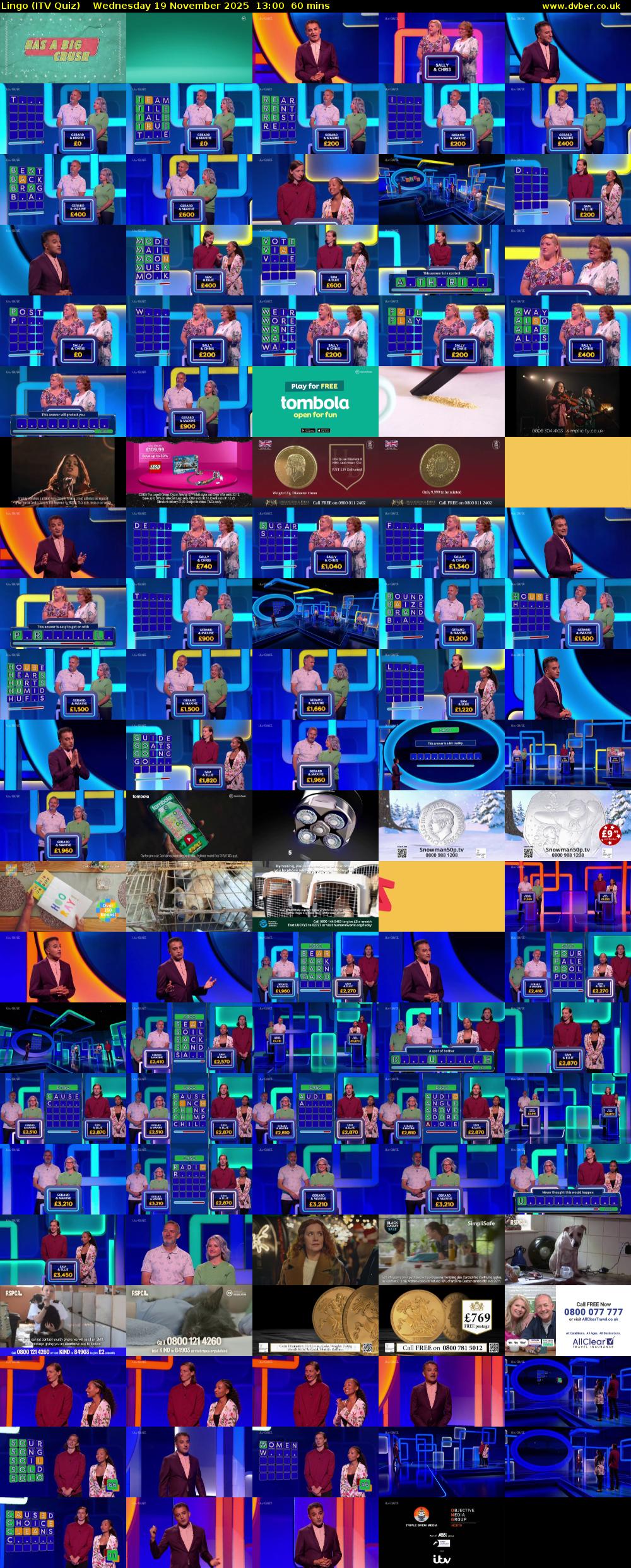 Lingo (ITV Quiz) Wednesday 19 November 2025 13:00 - 14:00