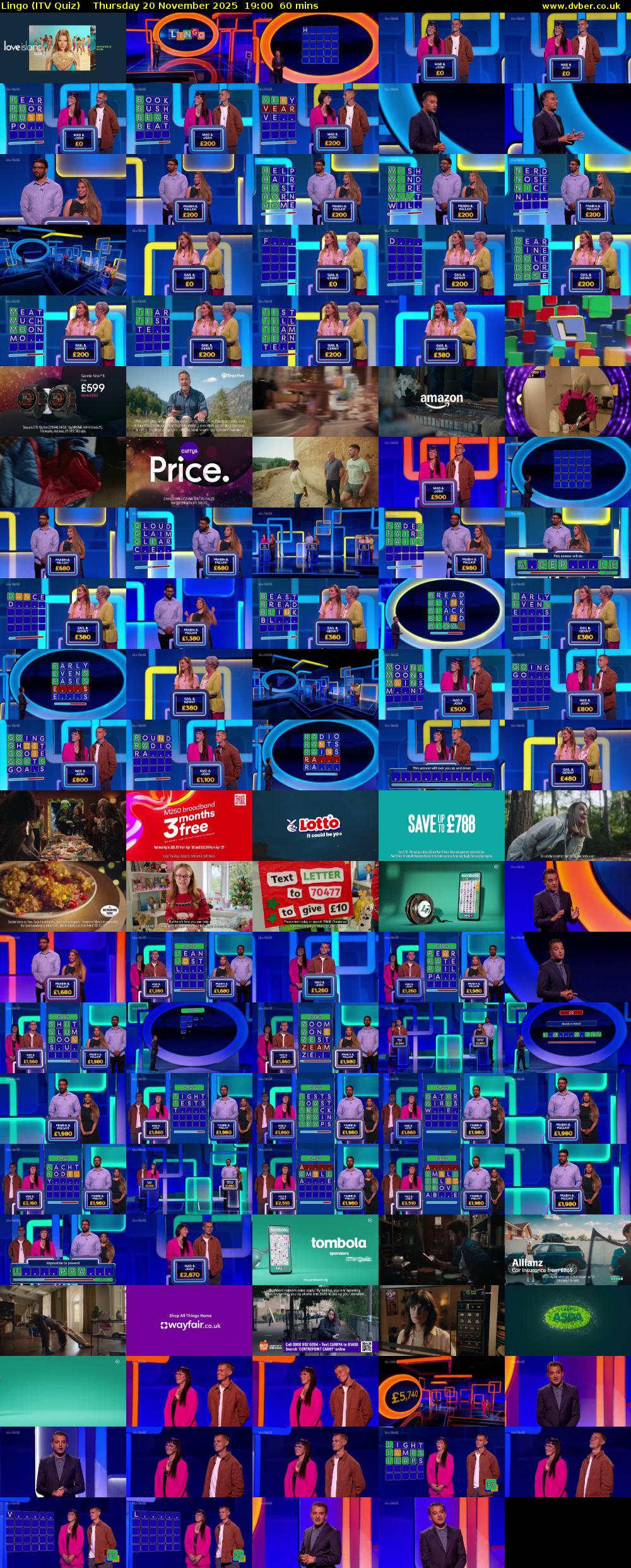 Lingo (ITV Quiz) Thursday 20 November 2025 19:00 - 20:00