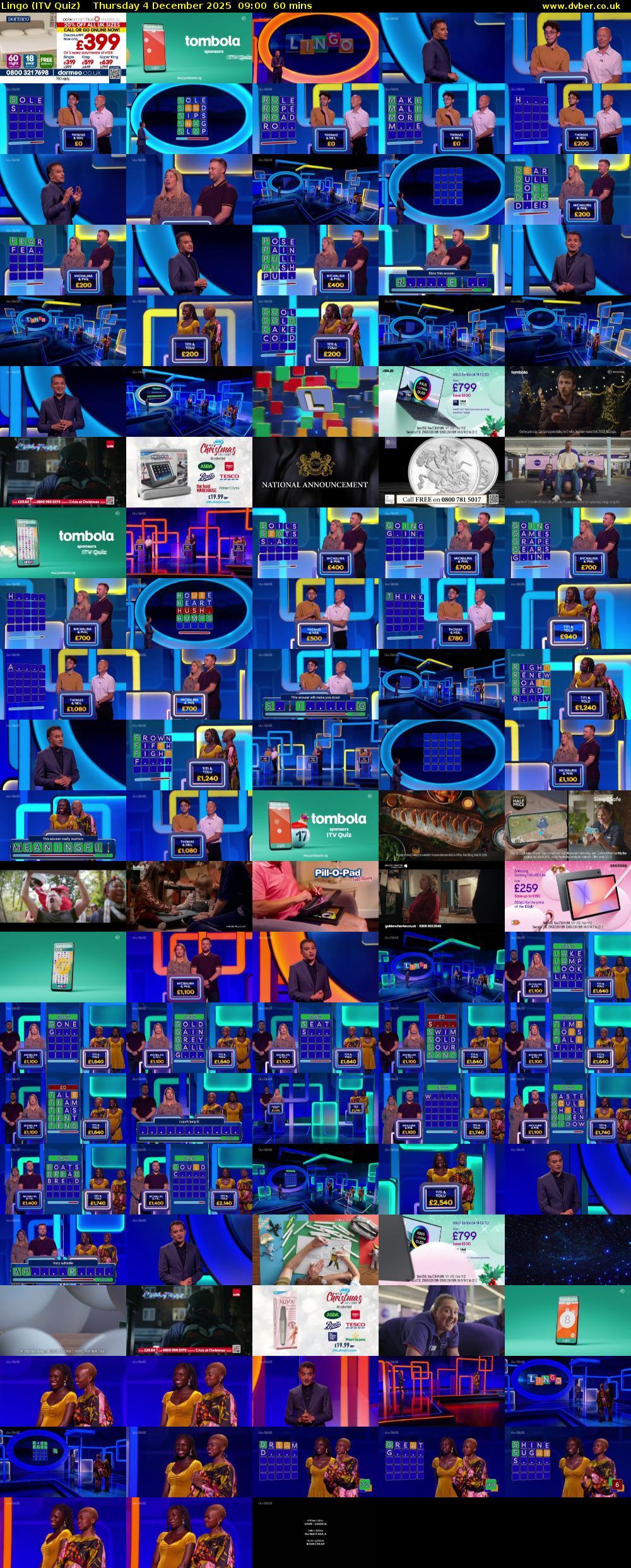 Lingo (ITV Quiz) Thursday 4 December 2025 09:00 - 10:00