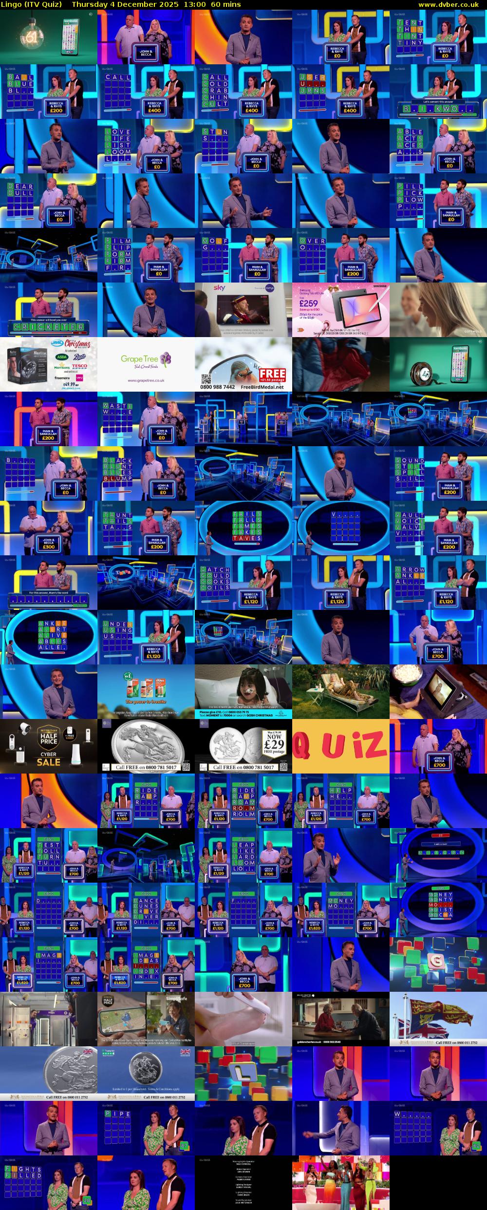 Lingo (ITV Quiz) Thursday 4 December 2025 13:00 - 14:00