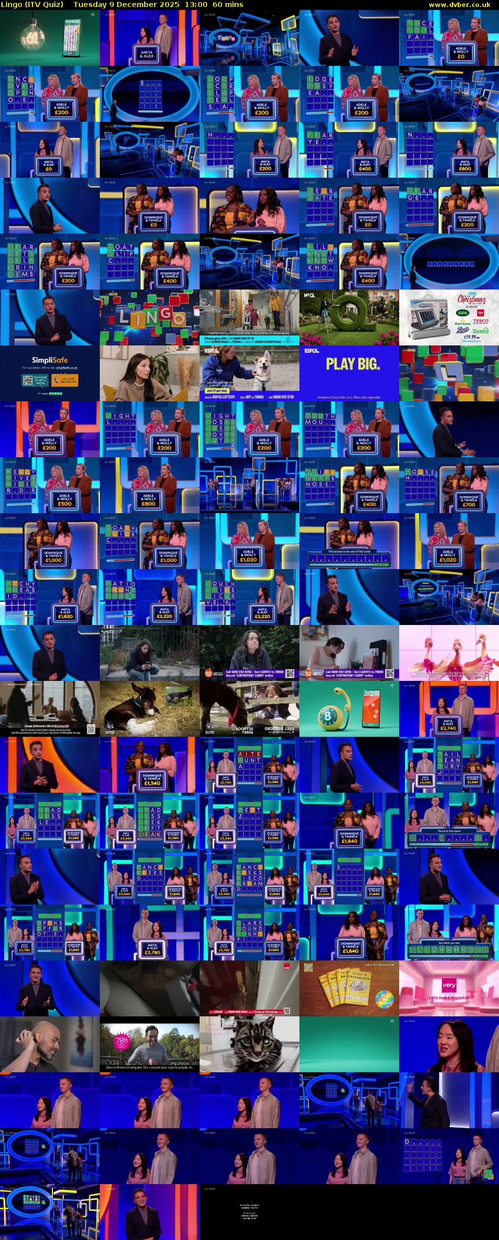 Lingo (ITV Quiz) Tuesday 9 December 2025 13:00 - 14:00