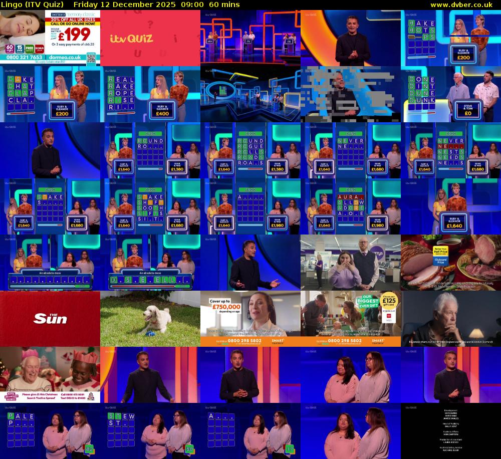 Lingo (ITV Quiz) Friday 12 December 2025 09:00 - 10:00