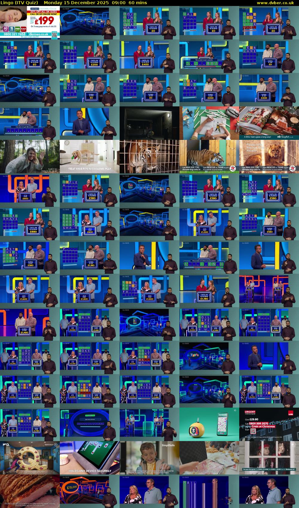 Lingo (ITV Quiz) Monday 15 December 2025 09:00 - 10:00