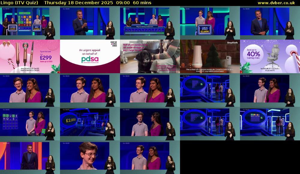 Lingo (ITV Quiz) Thursday 18 December 2025 09:00 - 10:00