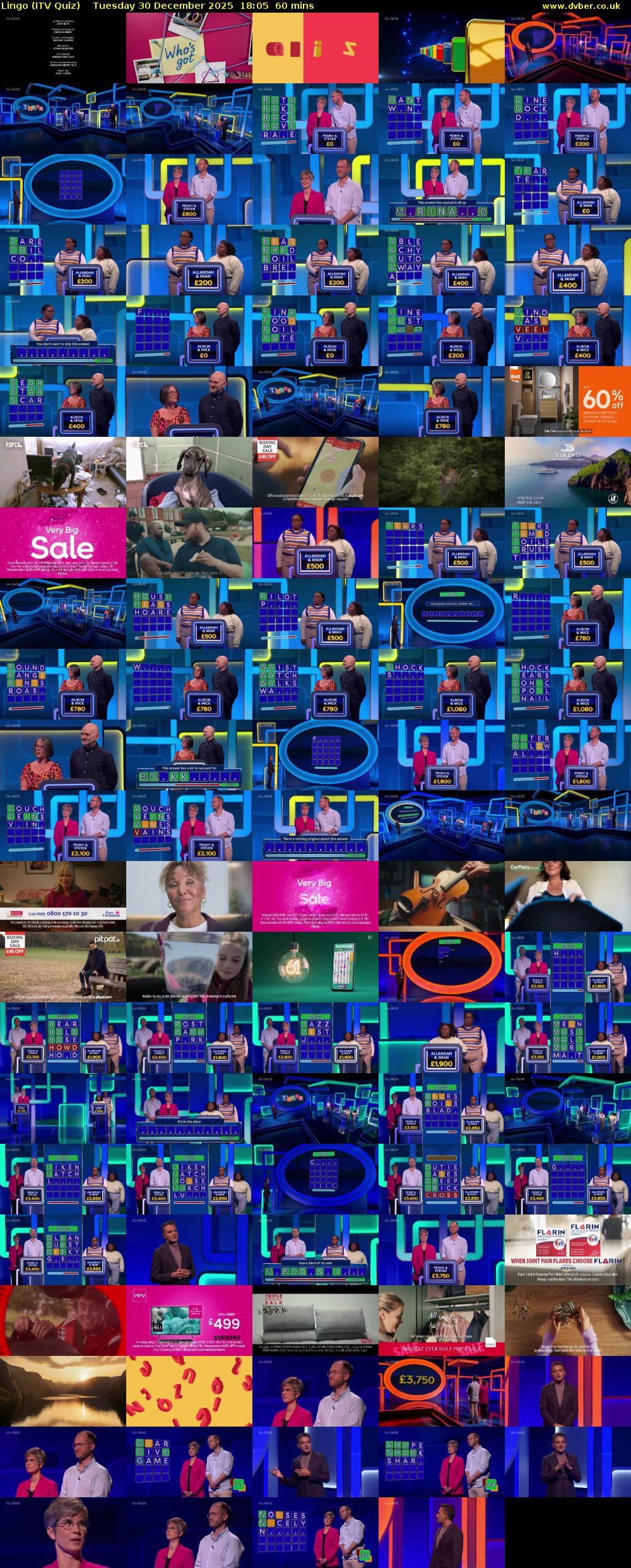 Lingo (ITV Quiz) Tuesday 30 December 2025 18:05 - 19:05