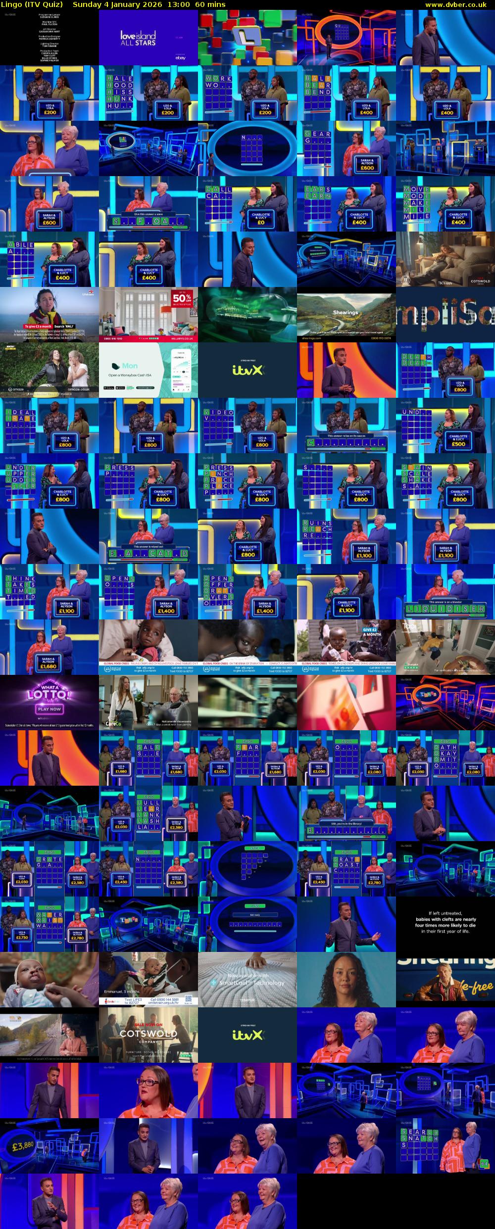 Lingo (ITV Quiz) Sunday 4 January 2026 13:00 - 14:00