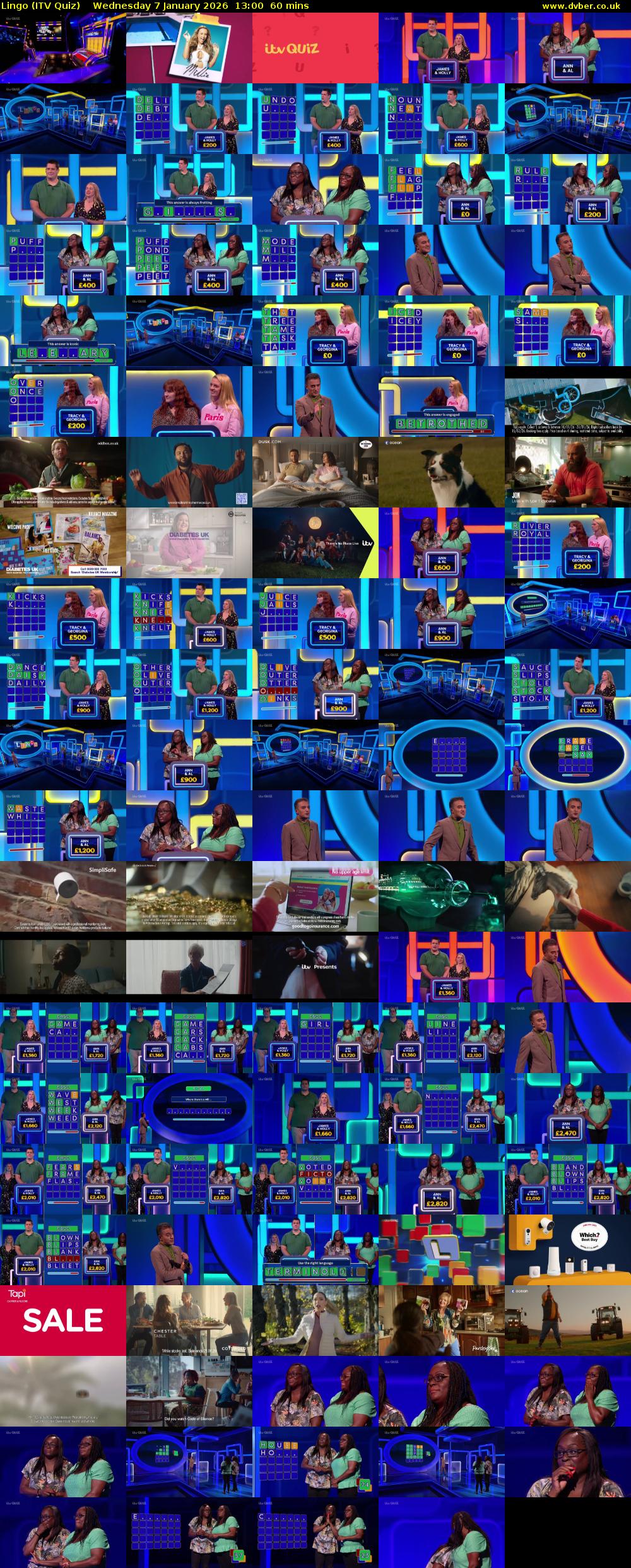 Lingo (ITV Quiz) Wednesday 7 January 2026 13:00 - 14:00