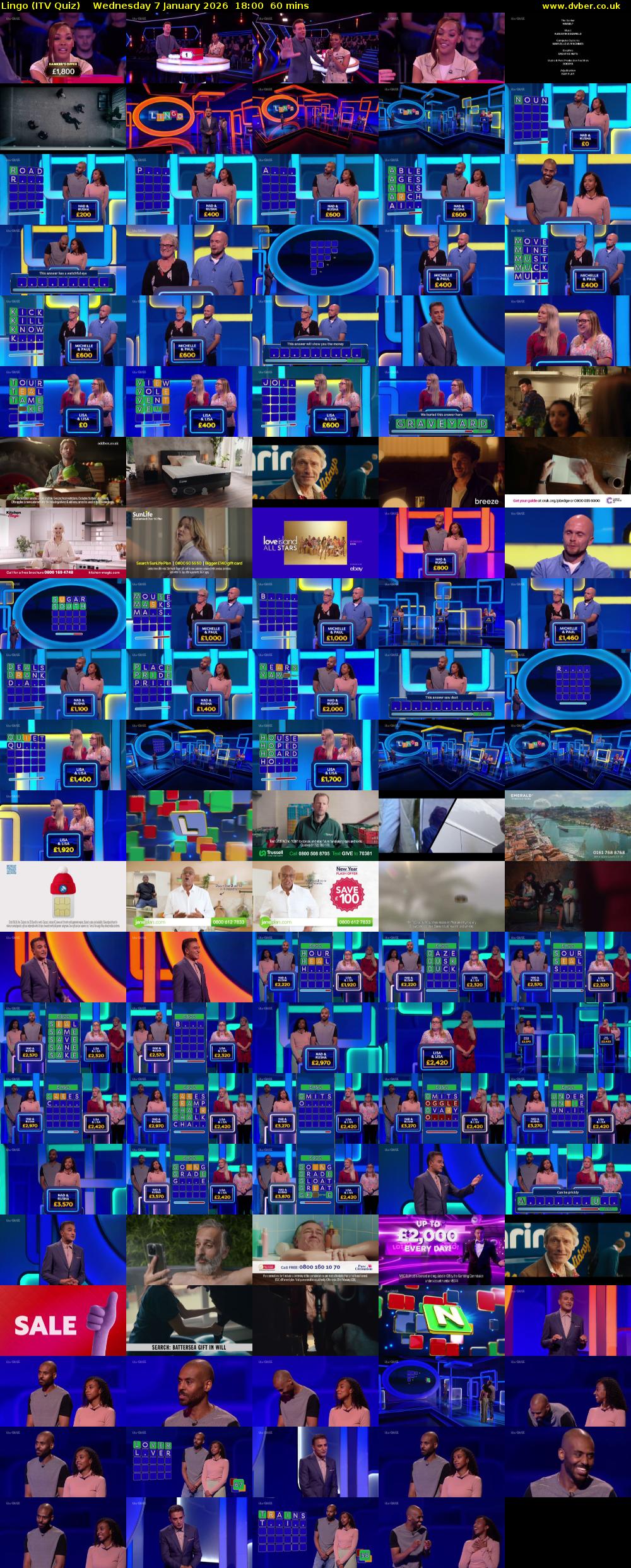 Lingo (ITV Quiz) Wednesday 7 January 2026 18:00 - 19:00