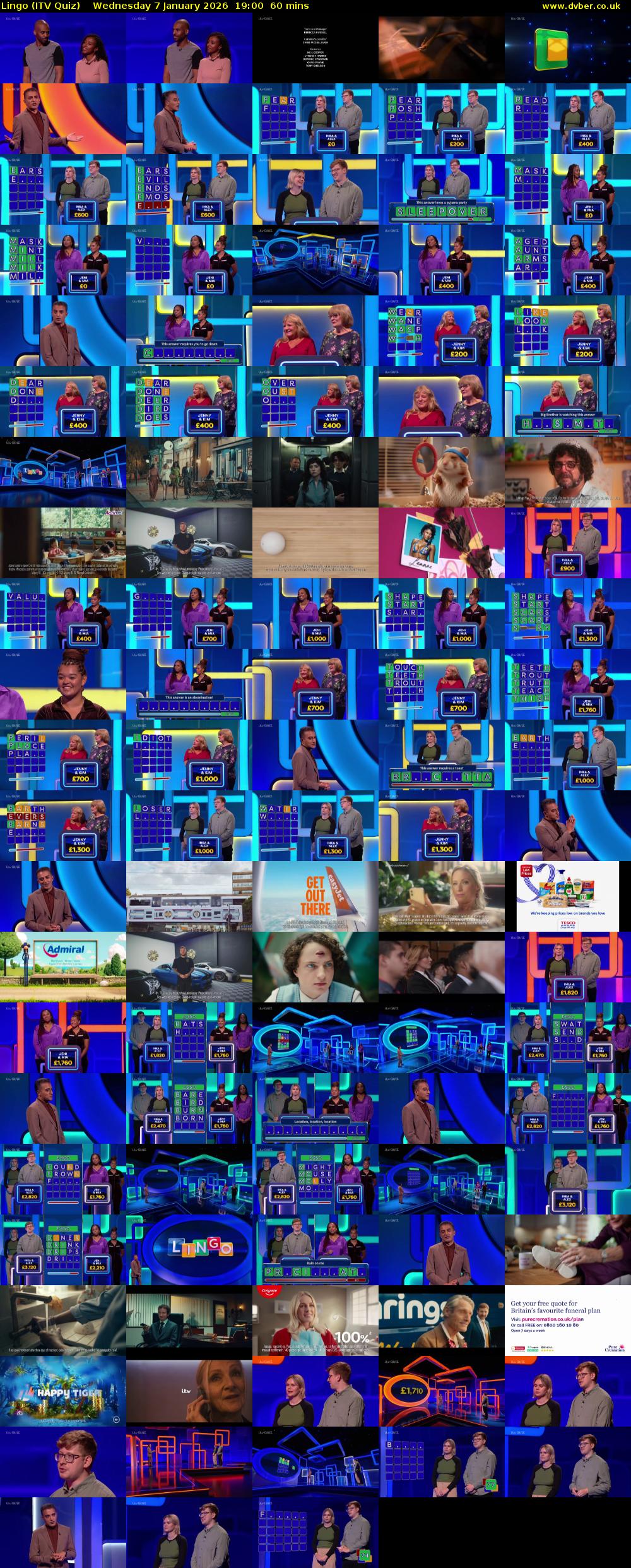 Lingo (ITV Quiz) Wednesday 7 January 2026 19:00 - 20:00