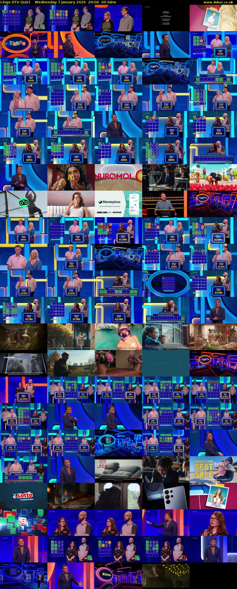 Lingo (ITV Quiz) Wednesday 7 January 2026 20:00 - 21:00