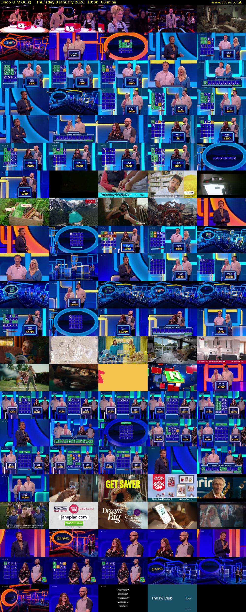 Lingo (ITV Quiz) Thursday 8 January 2026 18:00 - 19:00