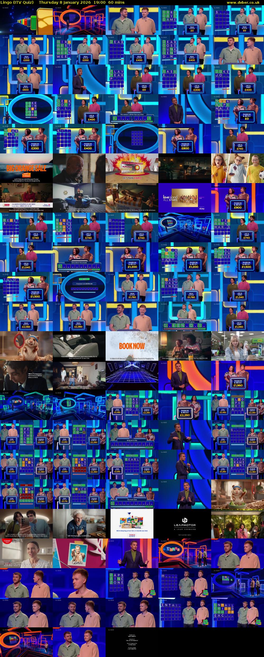 Lingo (ITV Quiz) Thursday 8 January 2026 19:00 - 20:00