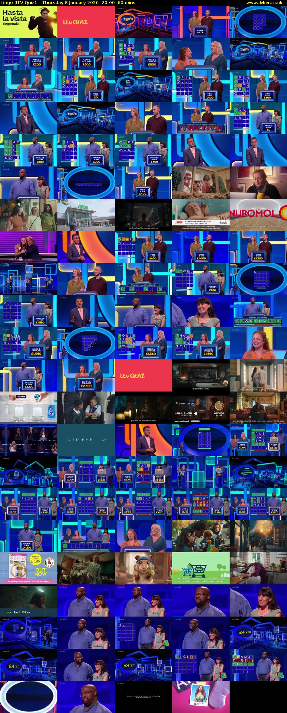 Lingo (ITV Quiz) Thursday 8 January 2026 20:00 - 21:00