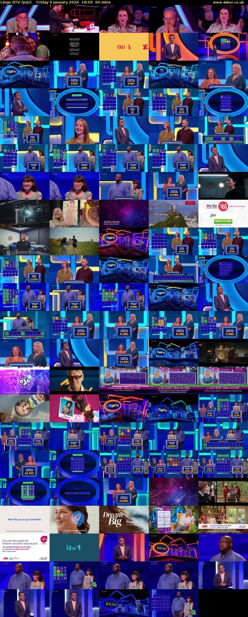 Lingo (ITV Quiz) Friday 9 January 2026 18:00 - 19:00