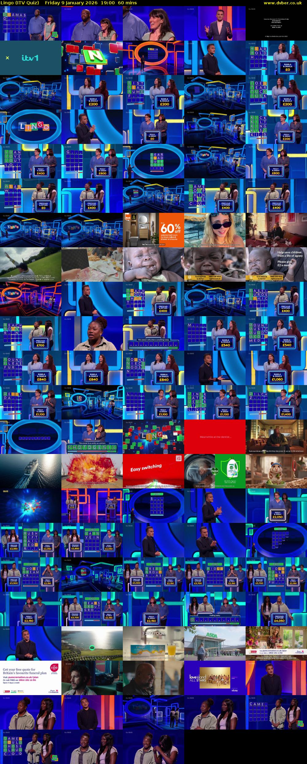 Lingo (ITV Quiz) Friday 9 January 2026 19:00 - 20:00