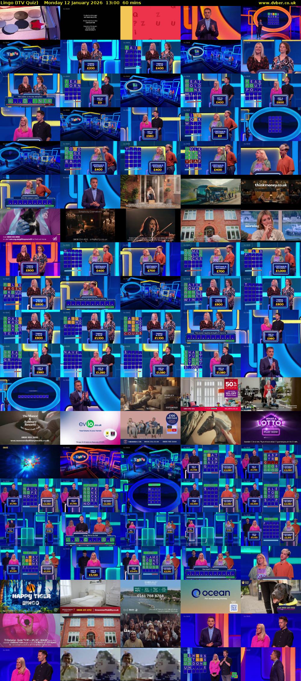 Lingo (ITV Quiz) Monday 12 January 2026 13:00 - 14:00