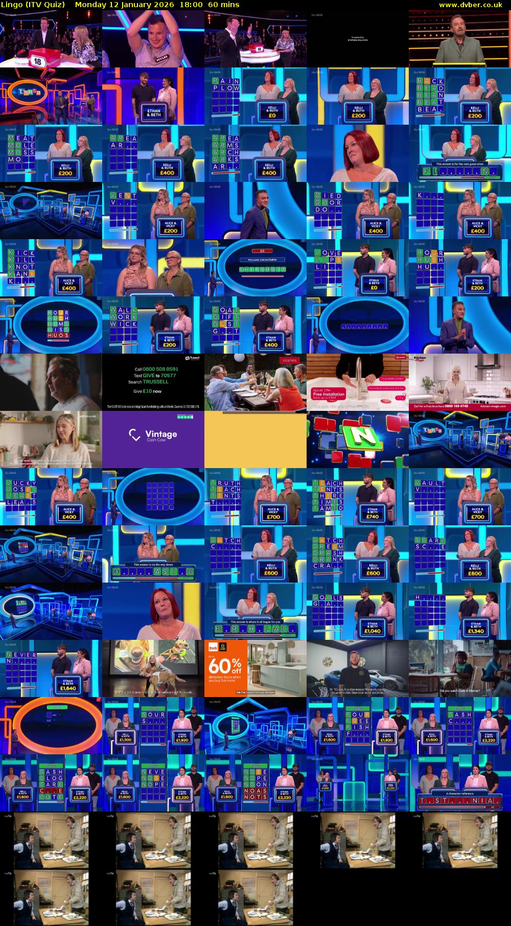 Lingo (ITV Quiz) Monday 12 January 2026 18:00 - 19:00