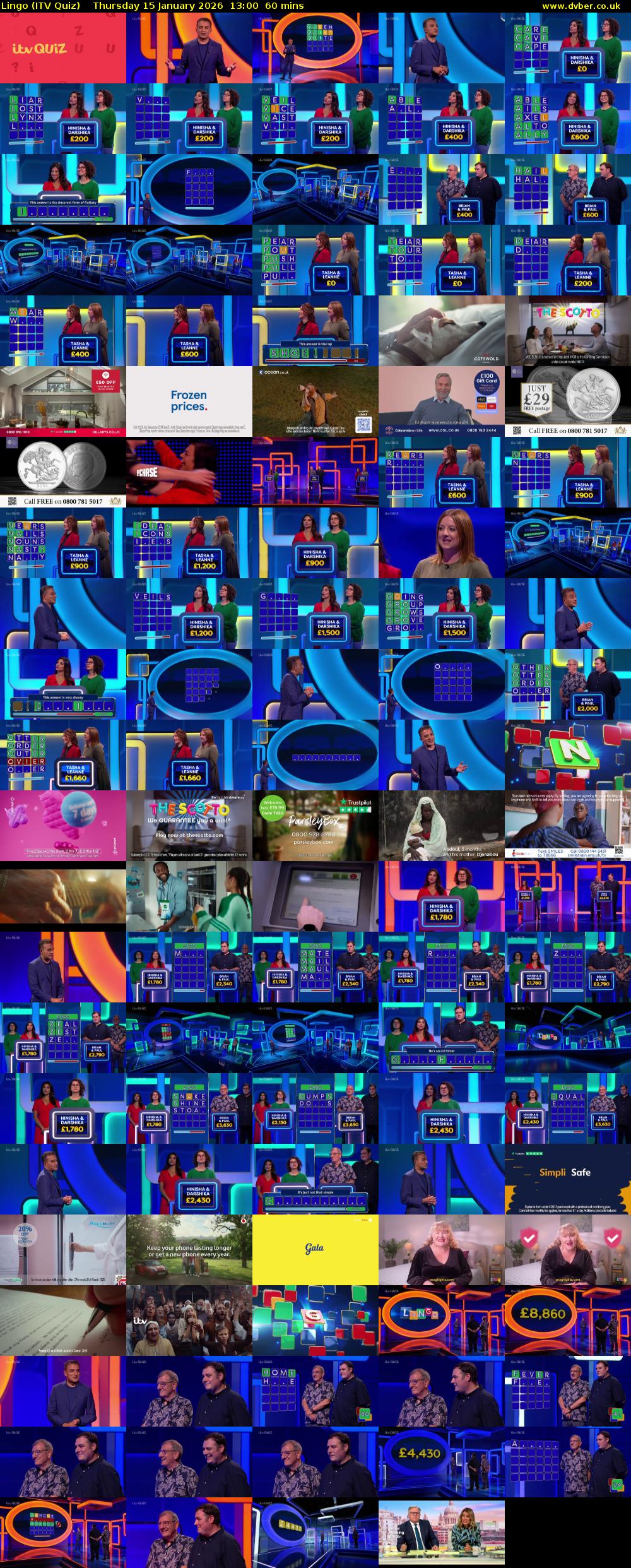 Lingo (ITV Quiz) Thursday 15 January 2026 13:00 - 14:00