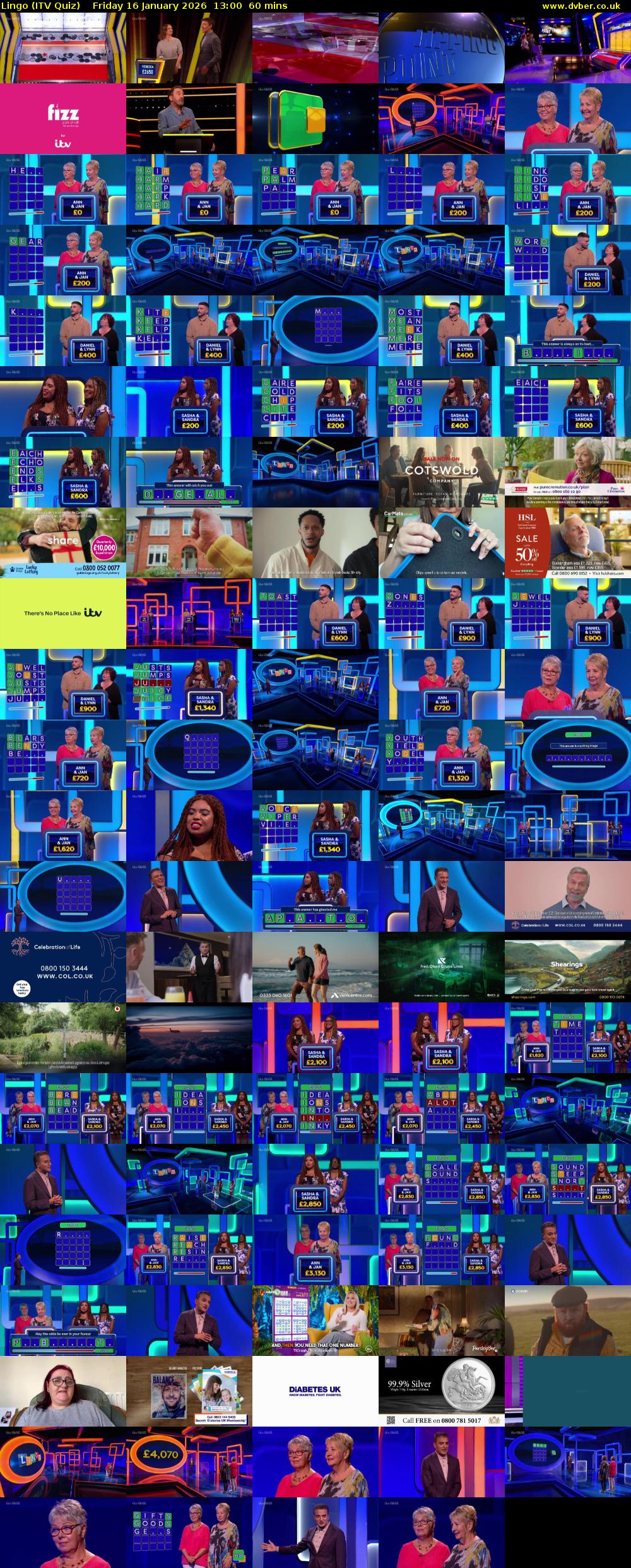 Lingo (ITV Quiz) Friday 16 January 2026 13:00 - 14:00