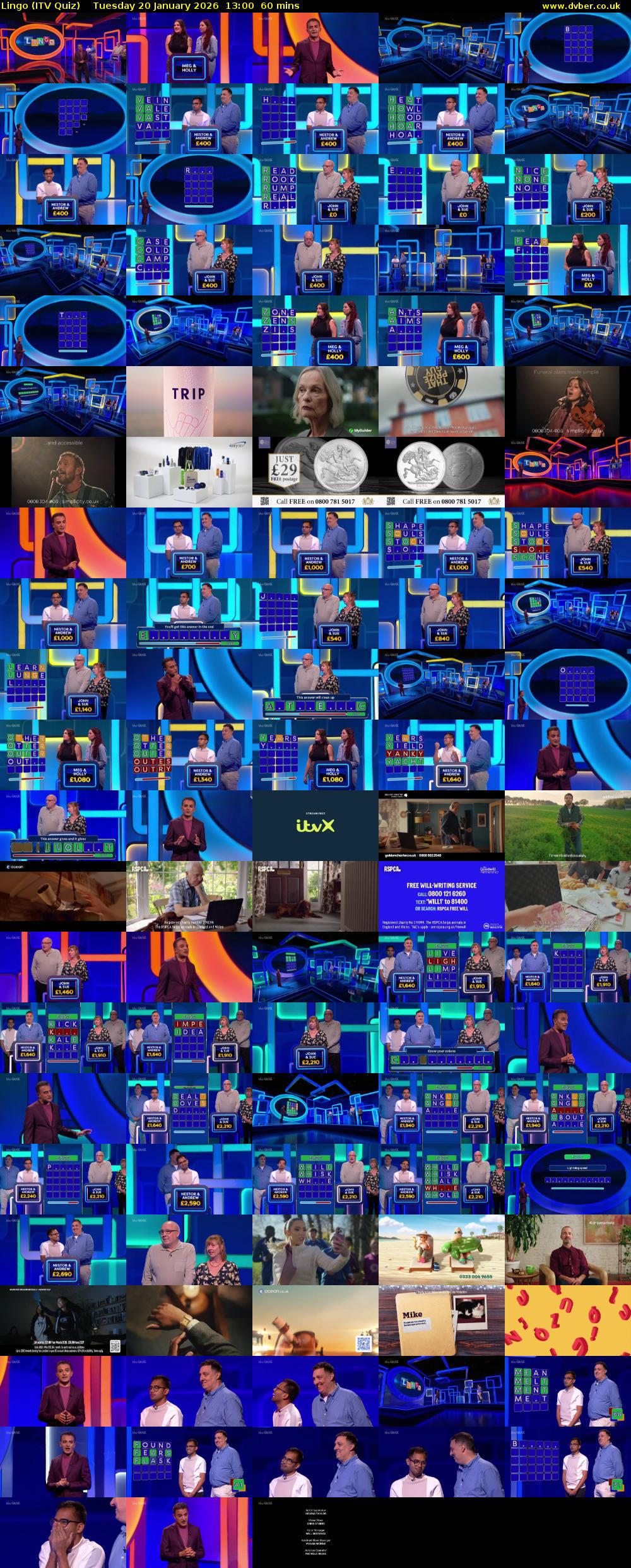 Lingo (ITV Quiz) Tuesday 20 January 2026 13:00 - 14:00