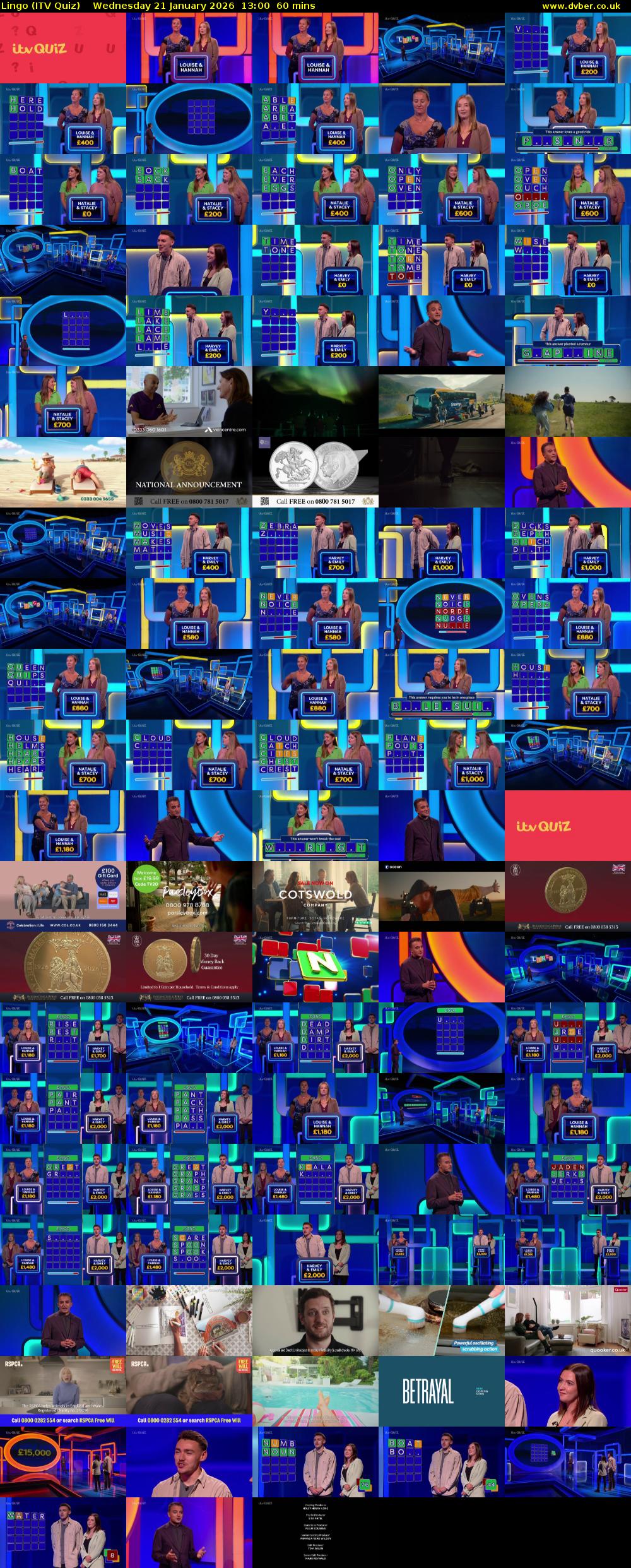 Lingo (ITV Quiz) Wednesday 21 January 2026 13:00 - 14:00