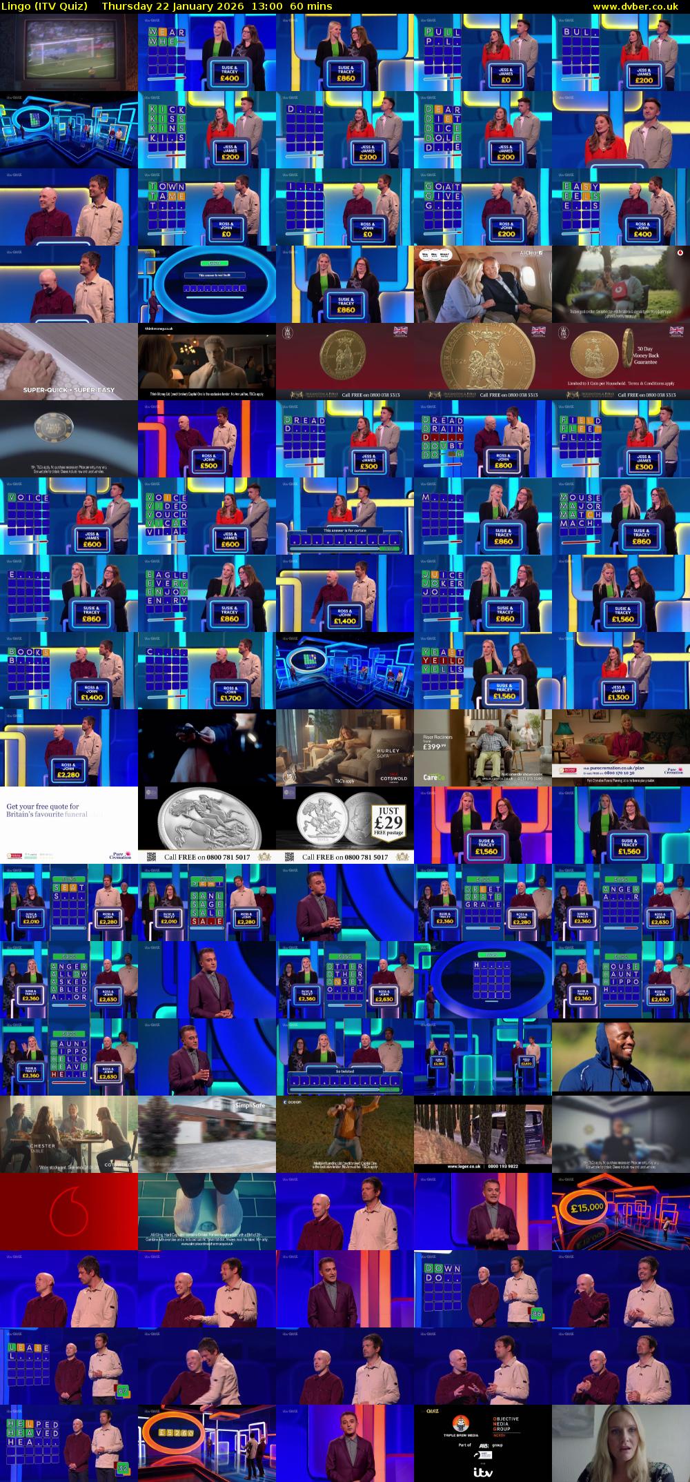 Lingo (ITV Quiz) Thursday 22 January 2026 13:00 - 14:00