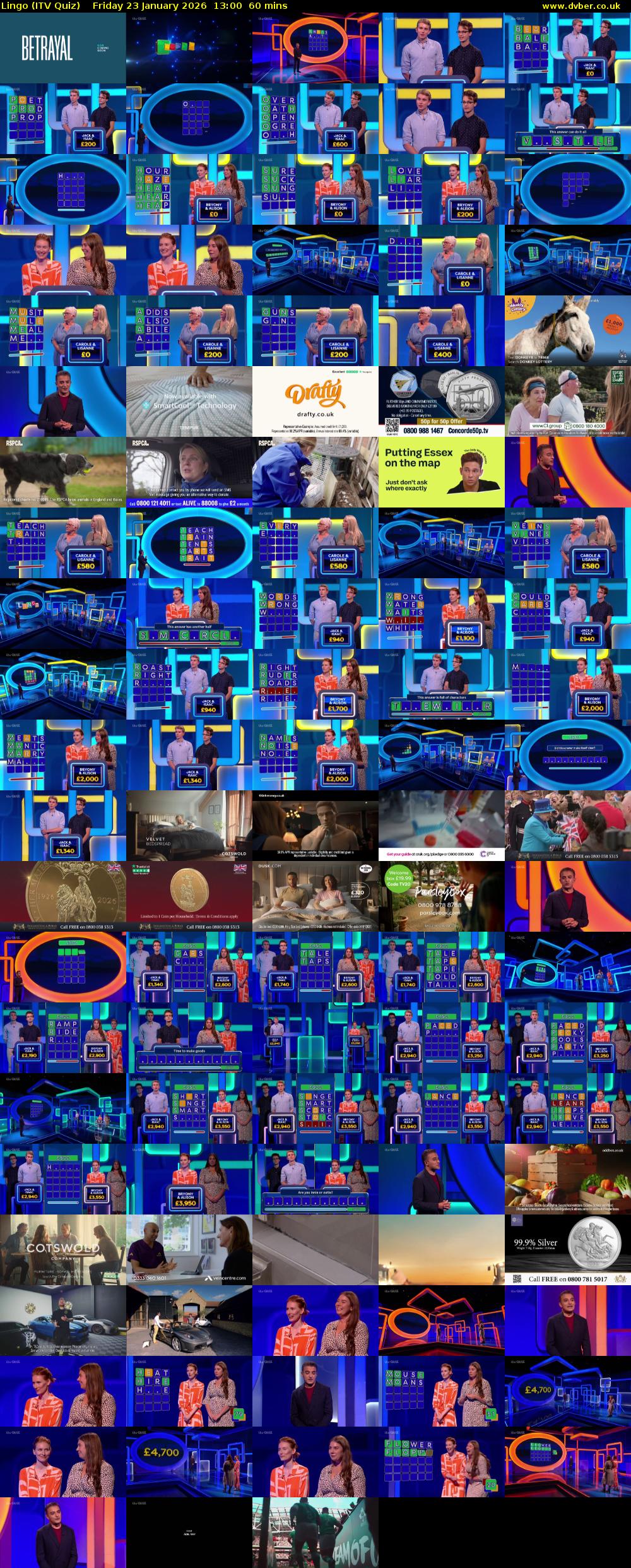Lingo (ITV Quiz) Friday 23 January 2026 13:00 - 14:00