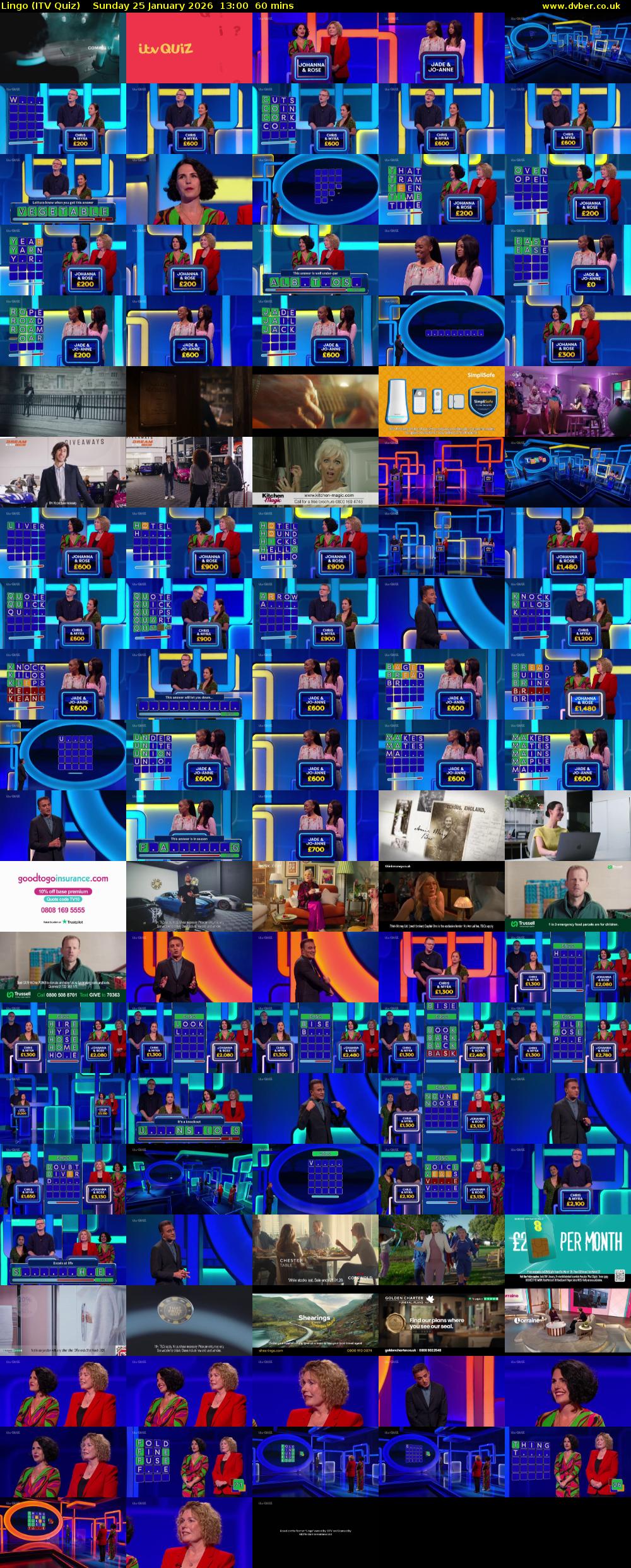 Lingo (ITV Quiz) Sunday 25 January 2026 13:00 - 14:00