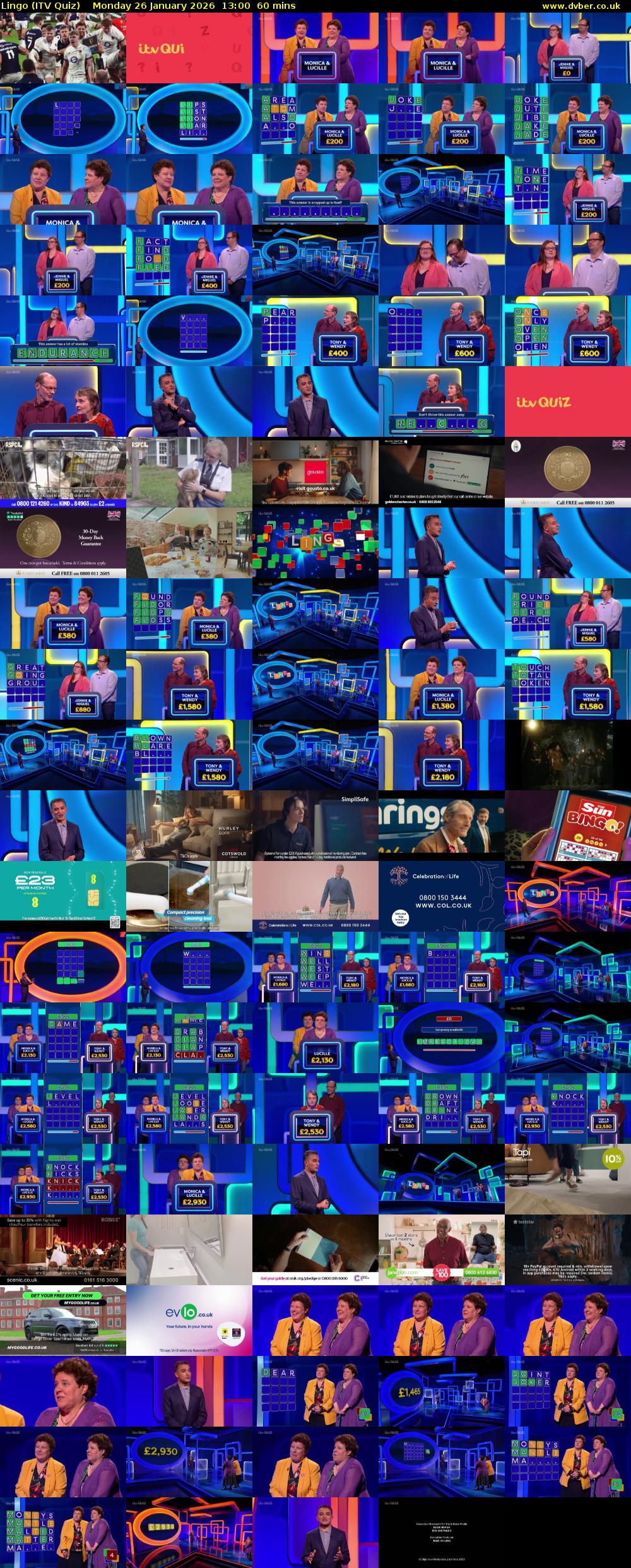 Lingo (ITV Quiz) Monday 26 January 2026 13:00 - 14:00