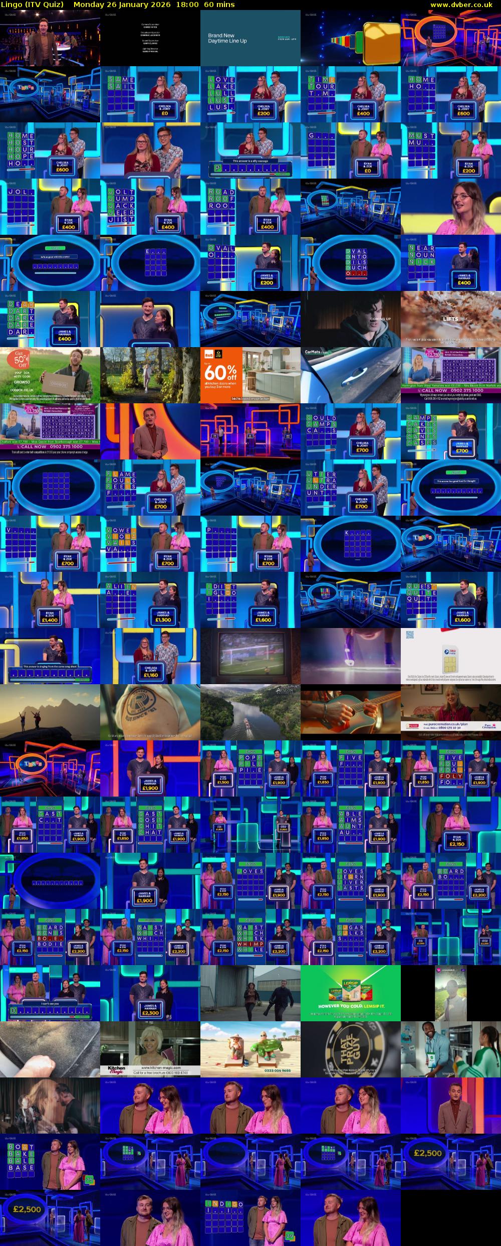 Lingo (ITV Quiz) Monday 26 January 2026 18:00 - 19:00