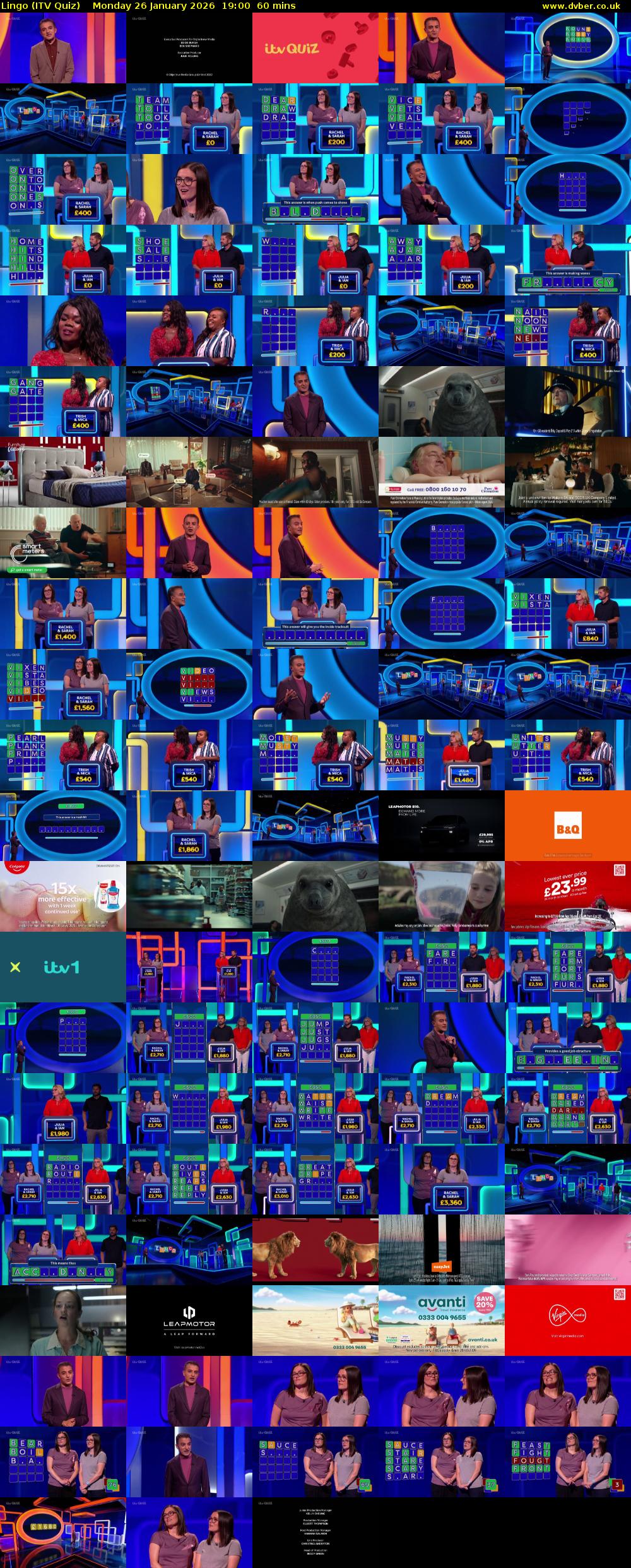 Lingo (ITV Quiz) Monday 26 January 2026 19:00 - 20:00