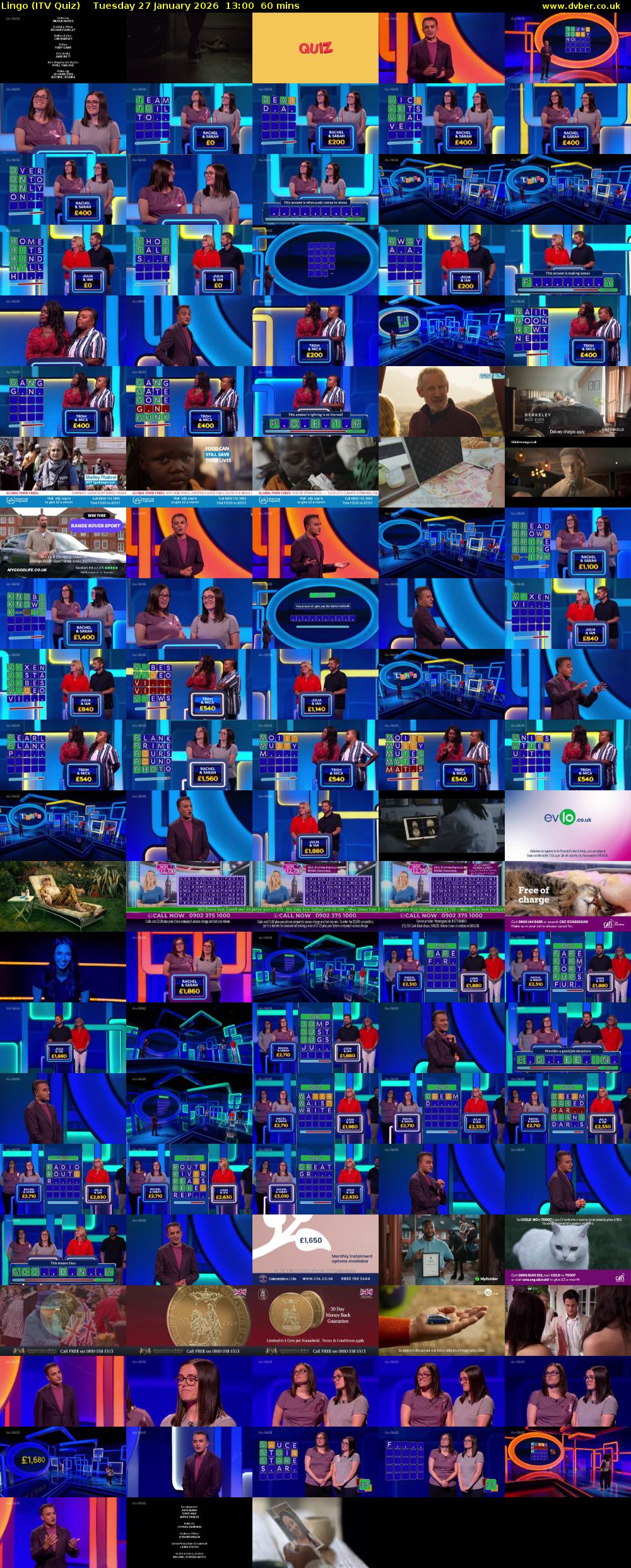 Lingo (ITV Quiz) Tuesday 27 January 2026 13:00 - 14:00