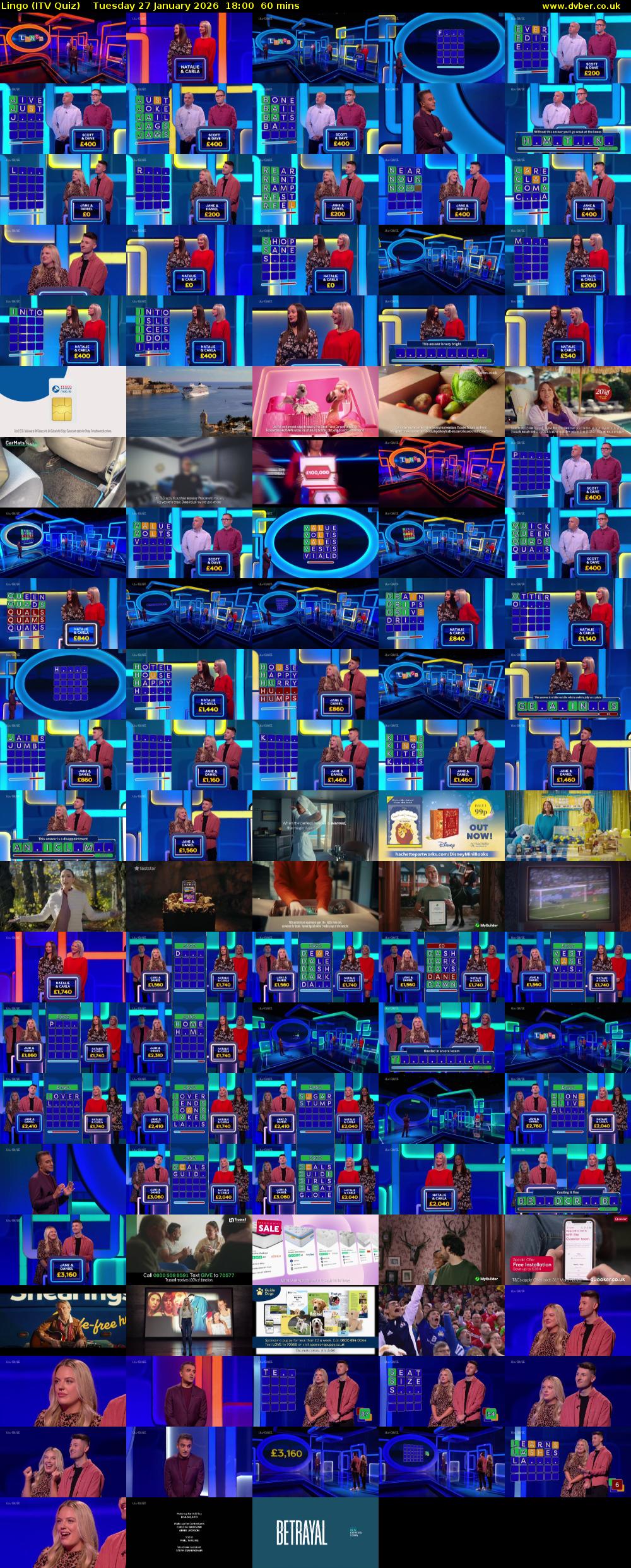 Lingo (ITV Quiz) Tuesday 27 January 2026 18:00 - 19:00