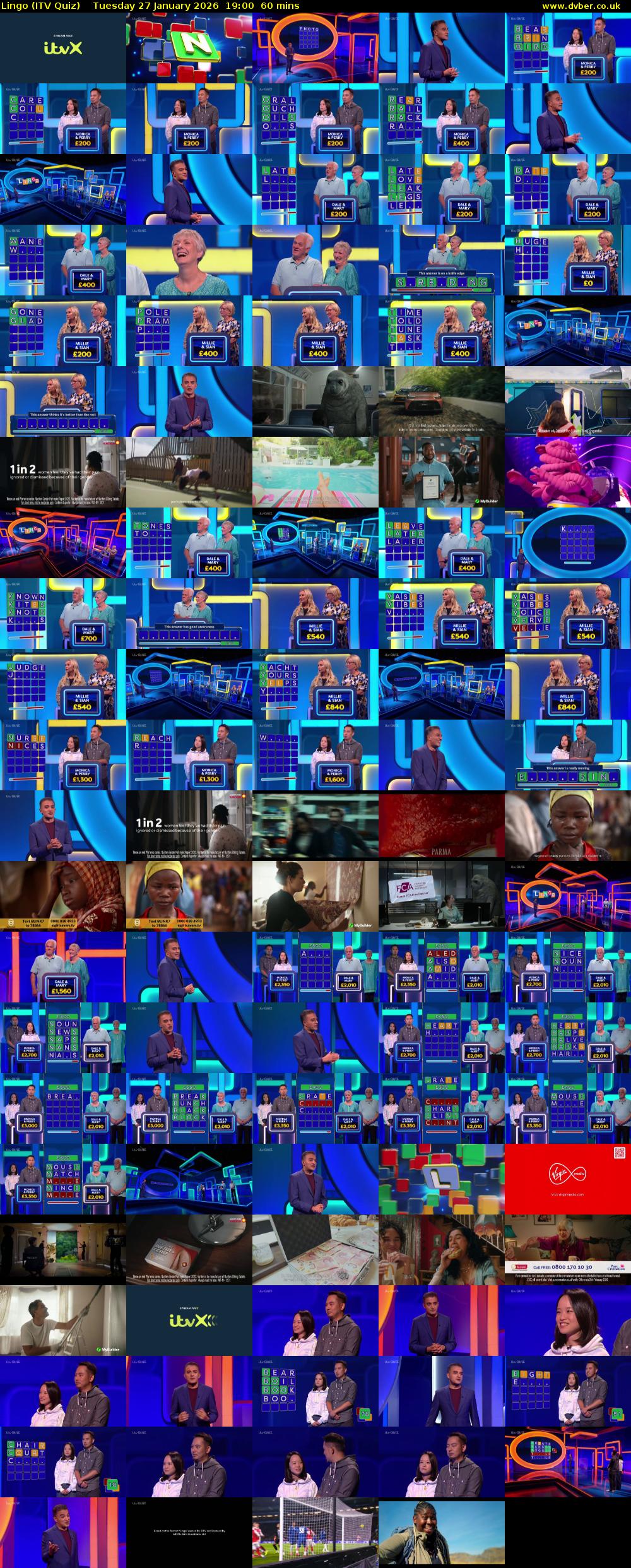 Lingo (ITV Quiz) Tuesday 27 January 2026 19:00 - 20:00