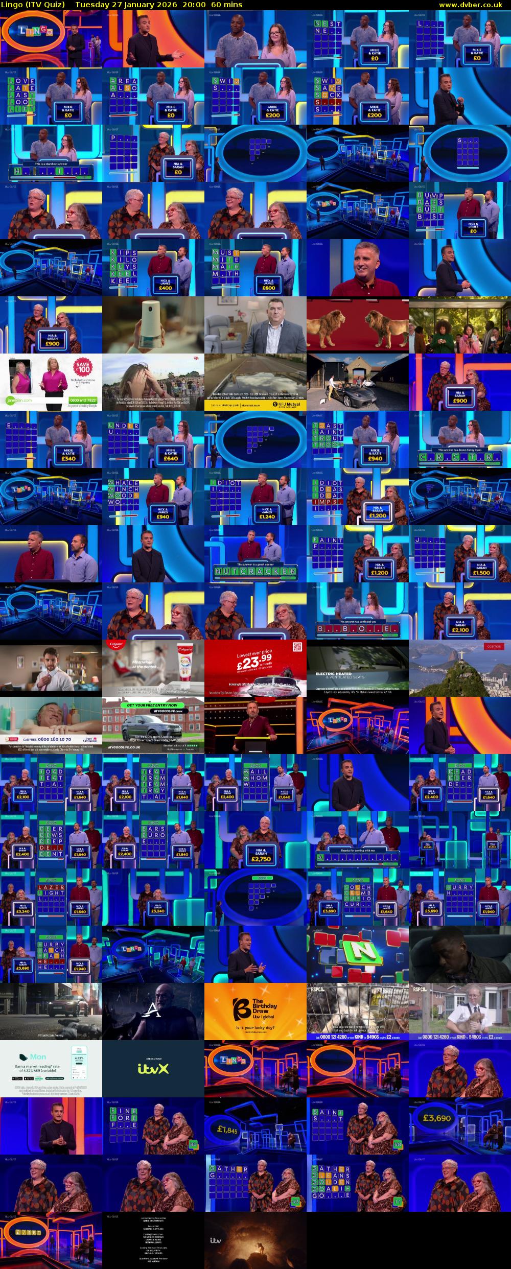 Lingo (ITV Quiz) Tuesday 27 January 2026 20:00 - 21:00
