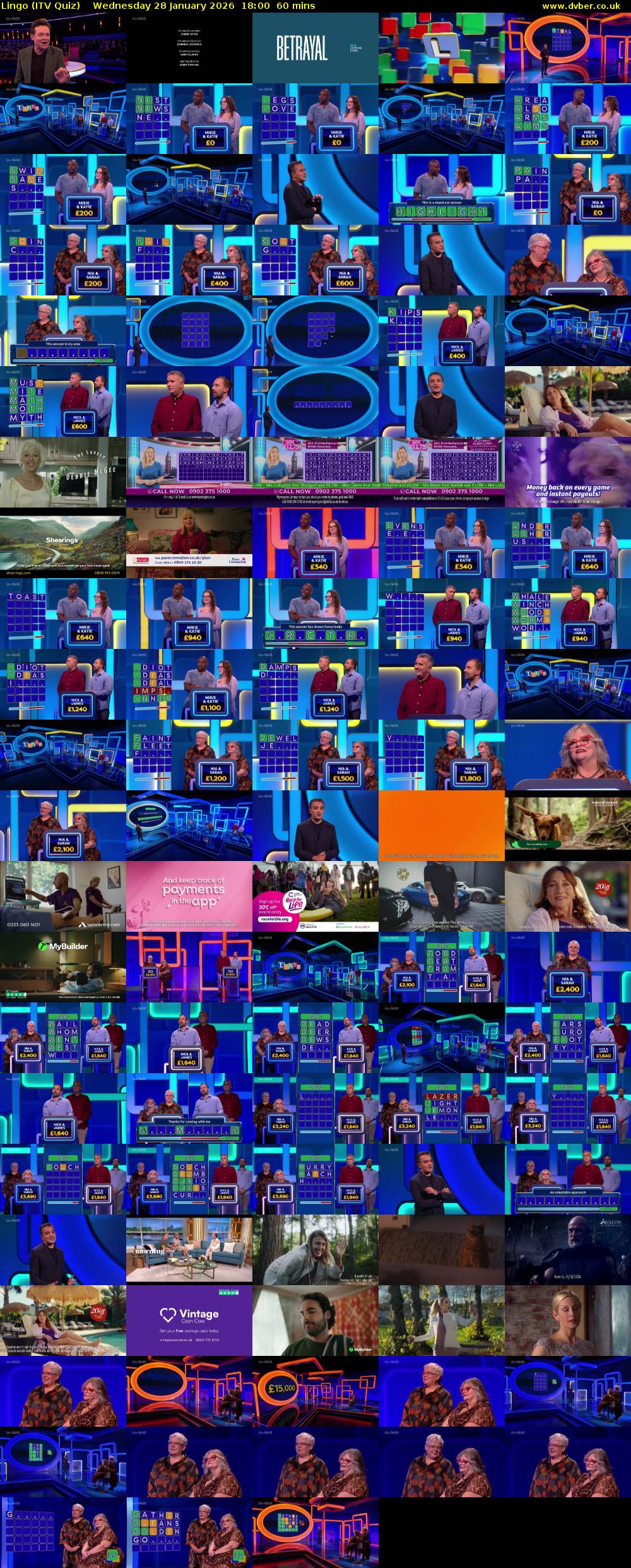 Lingo (ITV Quiz) Wednesday 28 January 2026 18:00 - 19:00