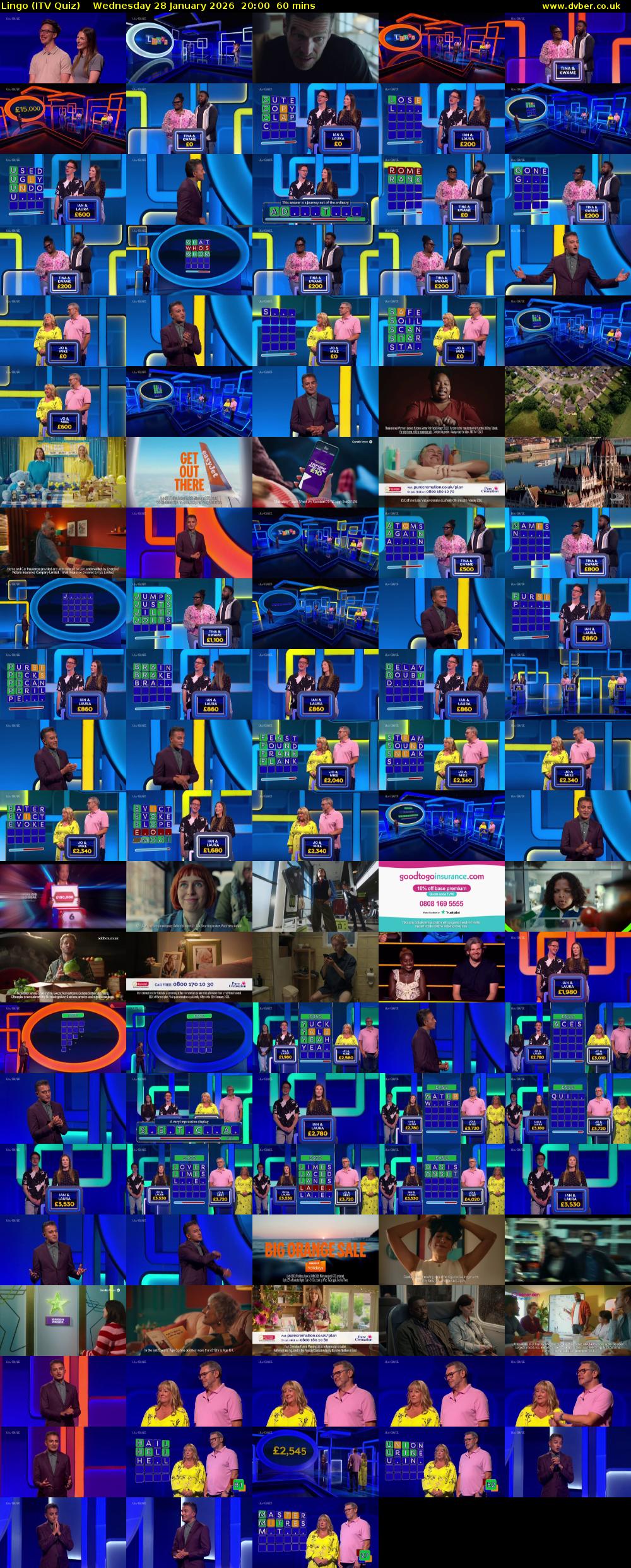 Lingo (ITV Quiz) Wednesday 28 January 2026 20:00 - 21:00