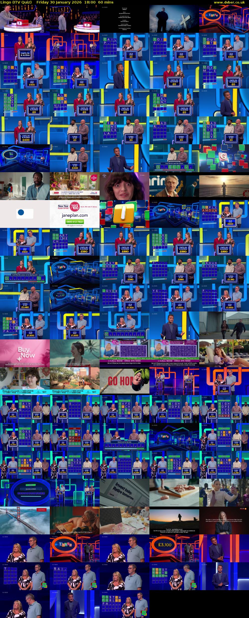 Lingo (ITV Quiz) Friday 30 January 2026 18:00 - 19:00