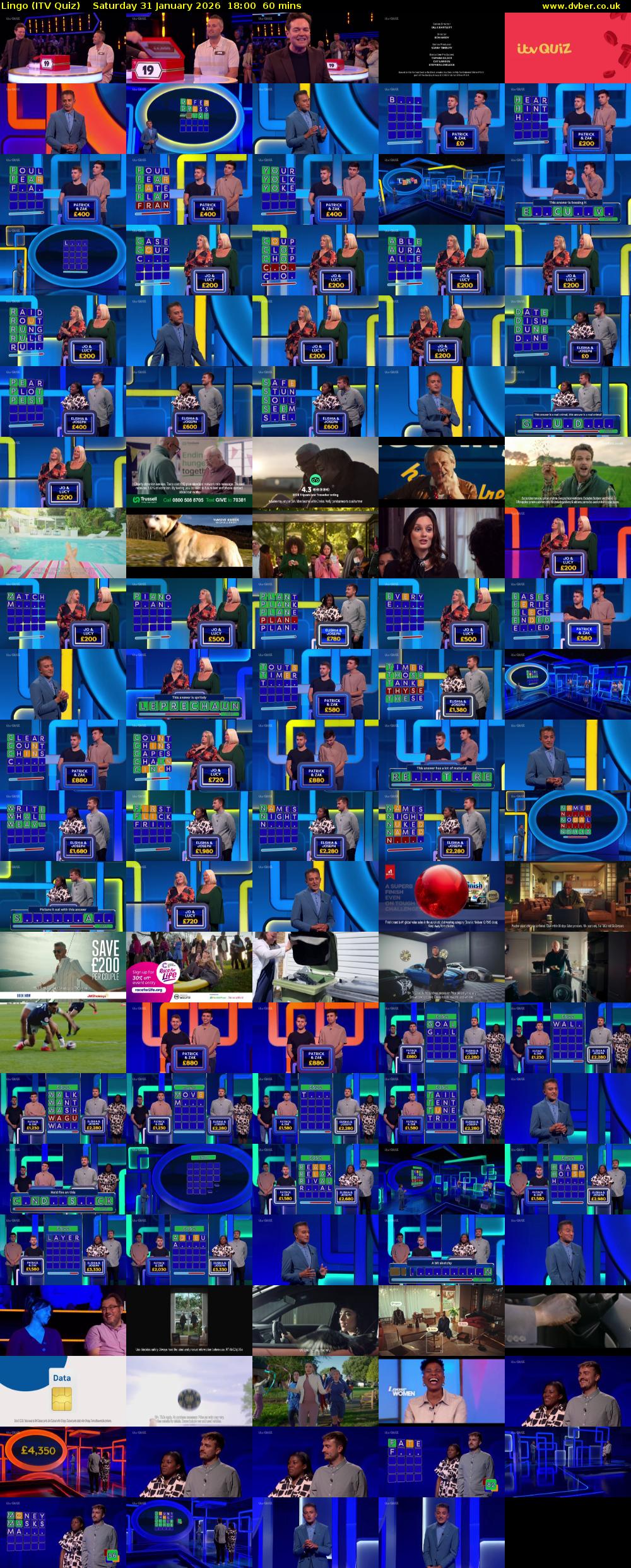 Lingo (ITV Quiz) Saturday 31 January 2026 18:00 - 19:00