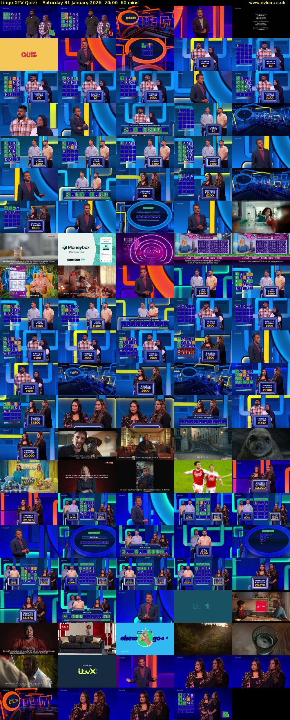 Lingo (ITV Quiz) Saturday 31 January 2026 20:00 - 21:00